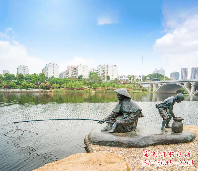 淄博渔翁钓鱼公园景观铜雕