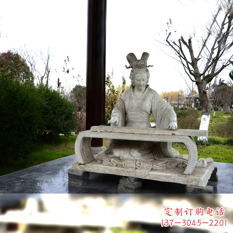 淄博虞姬弹琴雕塑-公园古代人物著名美女情景雕塑