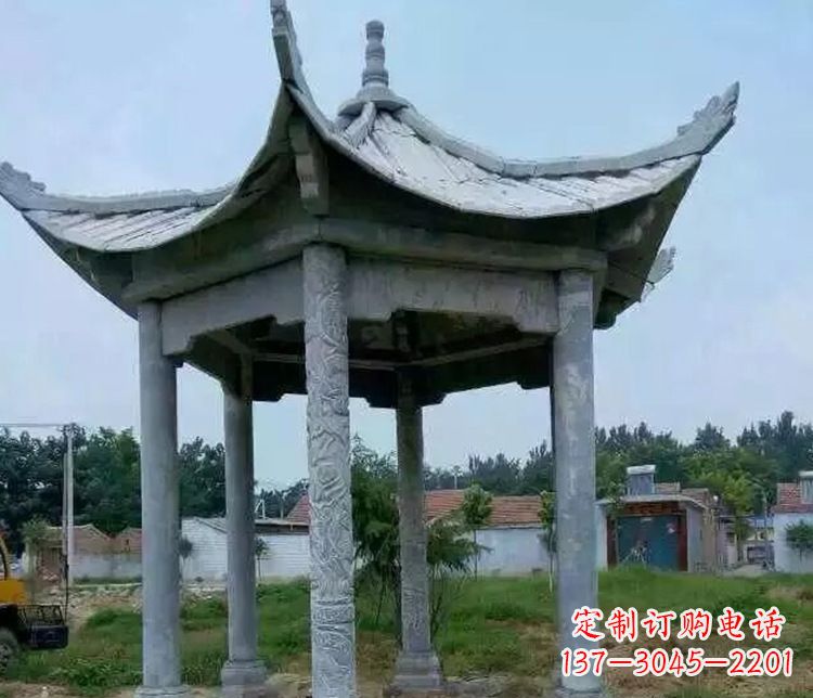 淄博园林仿古六角凉亭景观石雕