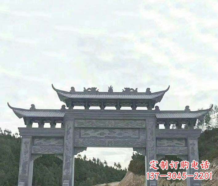 淄博园林仿古三门石牌坊景观石雕