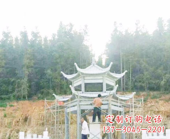 淄博园林仿古双层石凉亭景观石雕 (2)