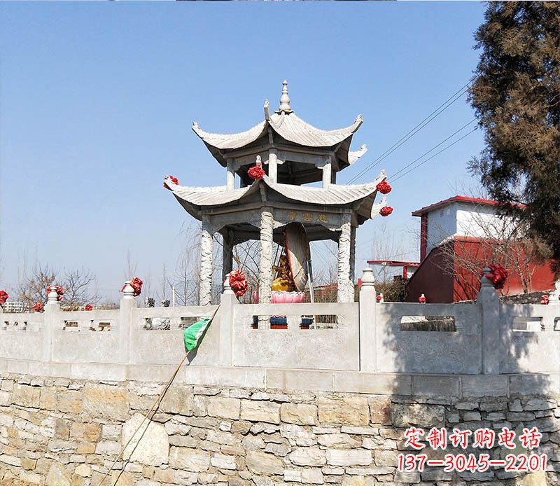 淄博园林仿古双层石凉亭景观石雕 (3)