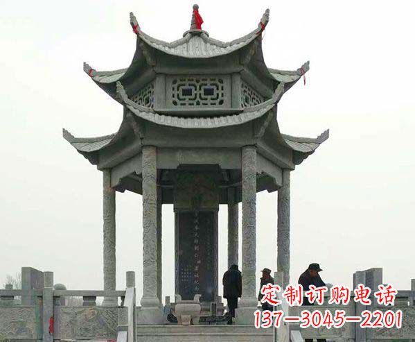 淄博园林仿古双层石凉亭景观石雕