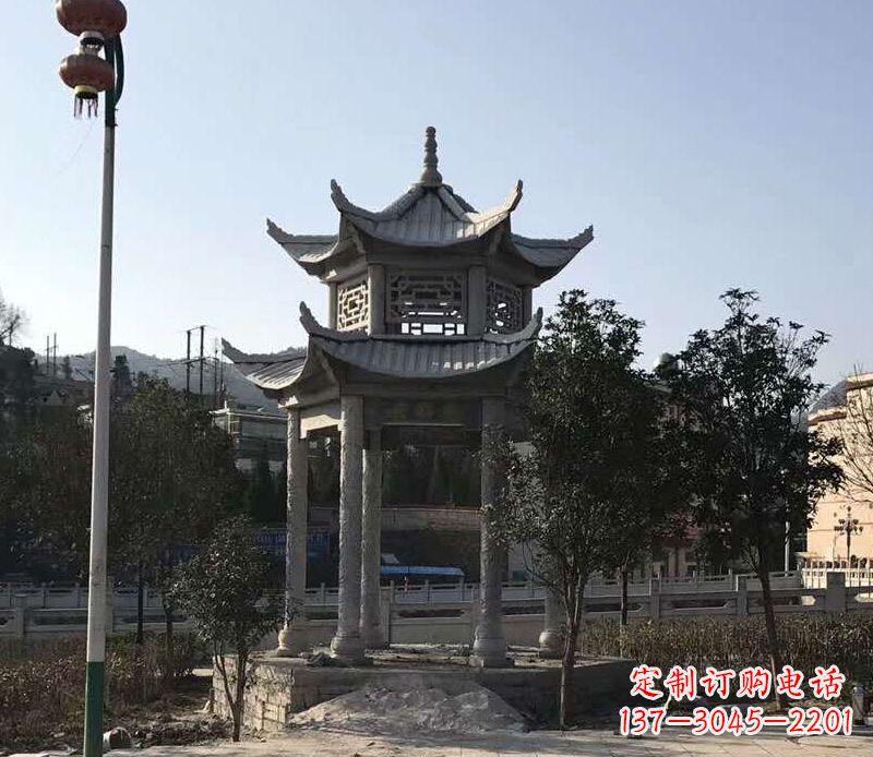 淄博园林仿古双层石凉亭景观石雕 (4)