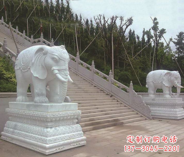 淄博园林汉白玉大象景观石雕