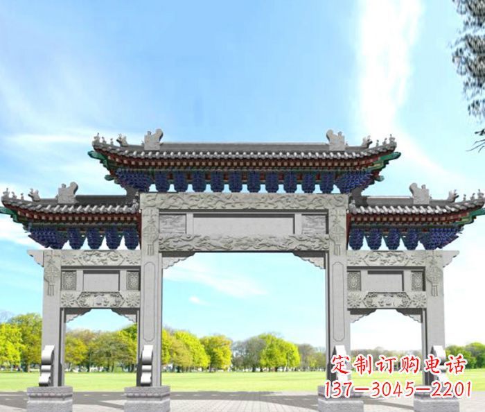 淄博园林景观仿古三门石牌坊