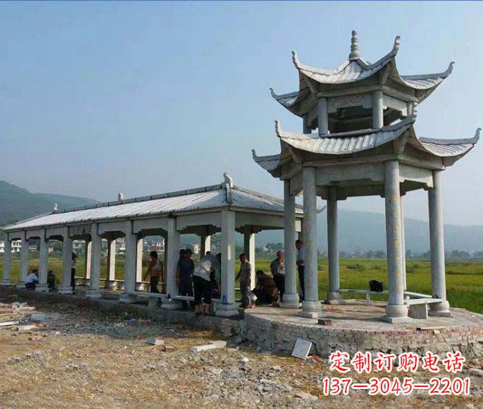 淄博园林景观仿古石雕长廊凉亭