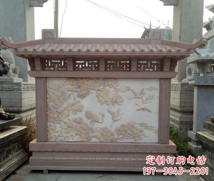 淄博园林景观松鹤石浮雕影壁