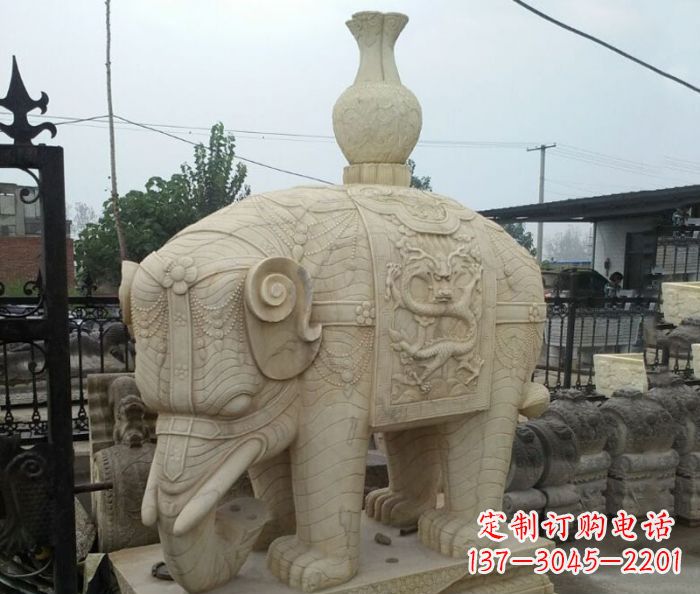 淄博园林景观驮瓶大象石雕