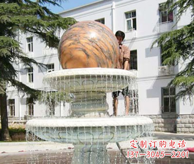 淄博园林景观晚霞红风水球喷泉石雕 (2)