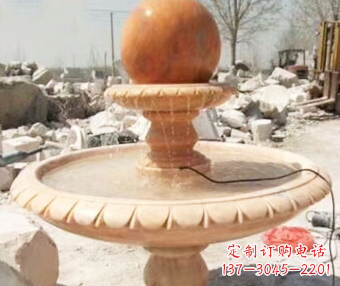 淄博园林景观晚霞红风水球喷泉石雕 (3)