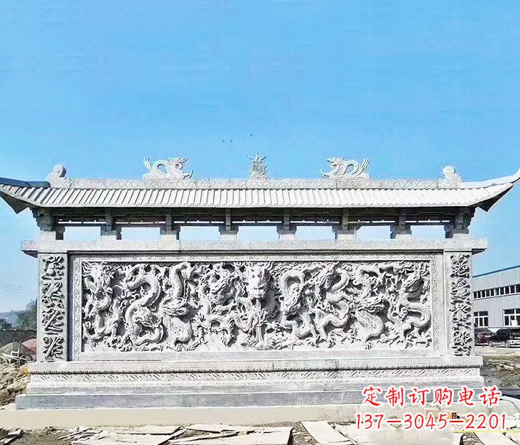 淄博园林龙浮雕影壁墙景观石雕