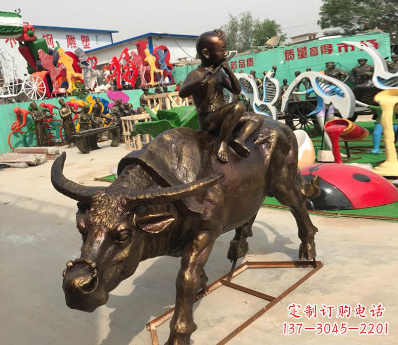 淄博园林牧童骑牛铜雕塑