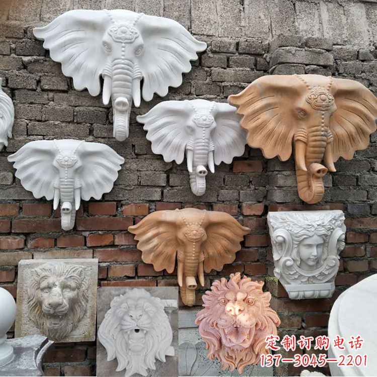 淄博园林喷水壁挂大象头部雕塑