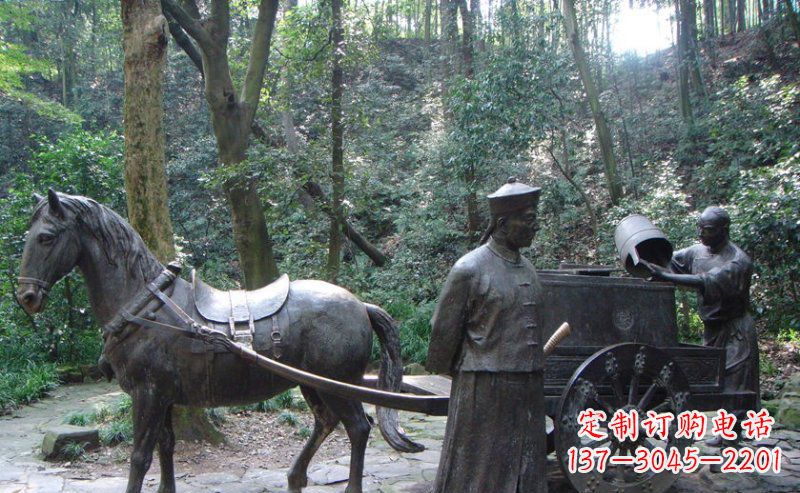 淄博园林清朝士兵和马车小品铜雕