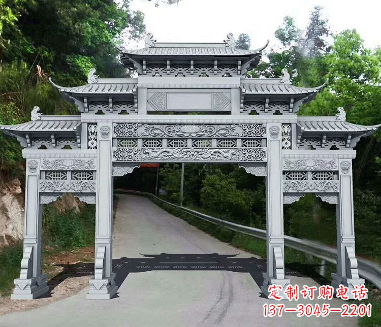 淄博园林三门石牌坊景观石雕