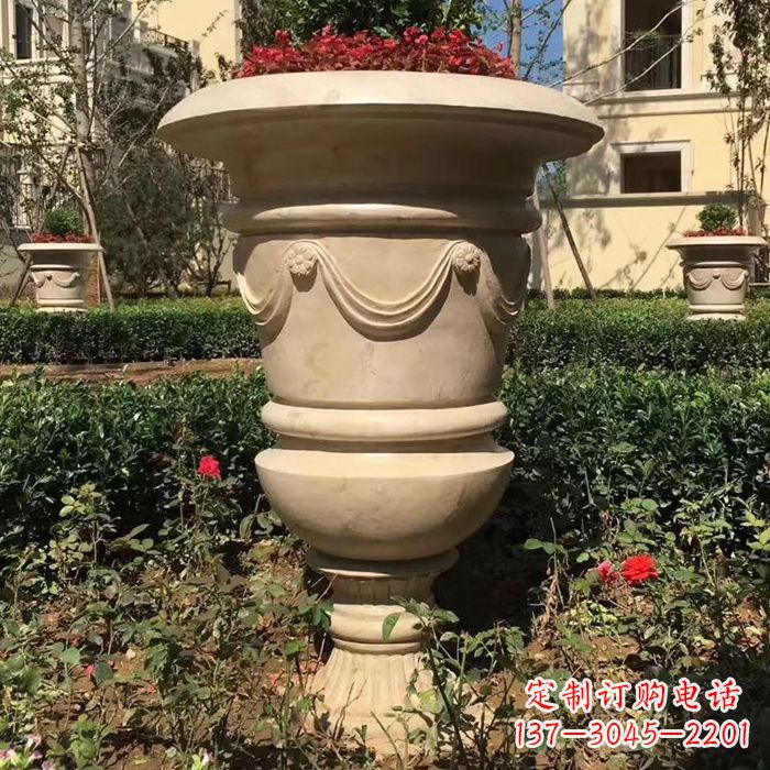 淄博园林砂岩石雕花盆