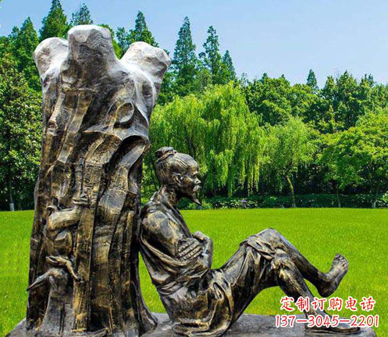 淄博园林守株待兔典故人物铜雕