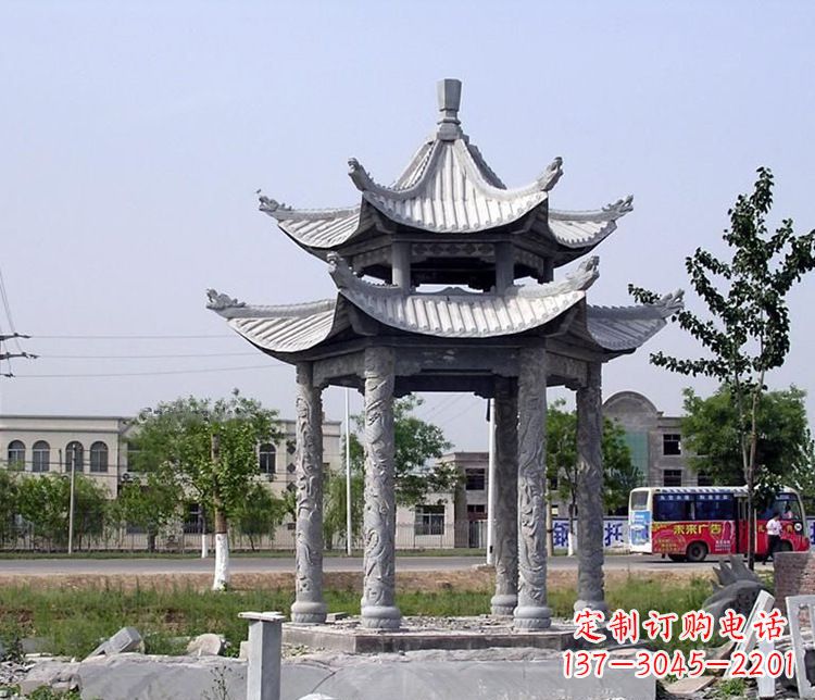淄博园林双层仿古凉亭石雕