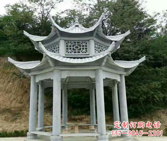 淄博园林双层凉亭石雕 (2)
