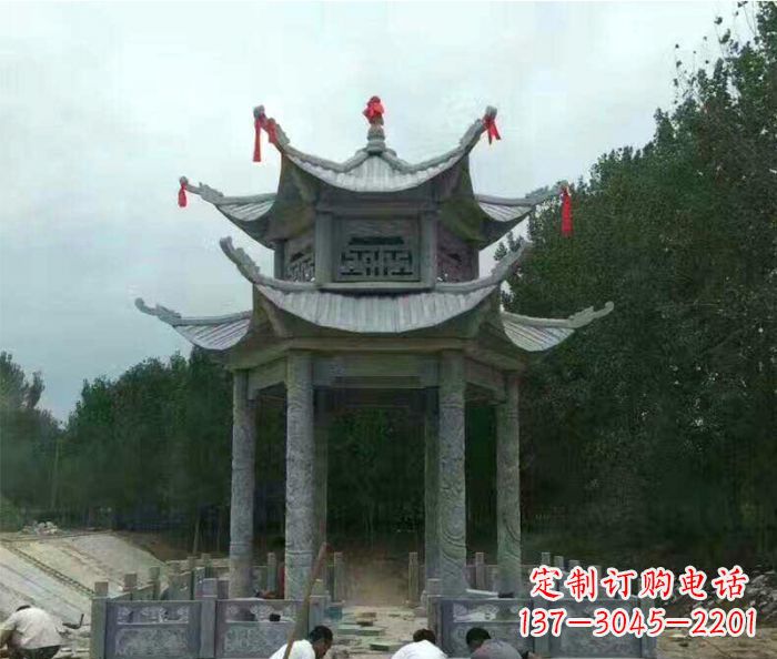 淄博园林双层凉亭石雕 (3)