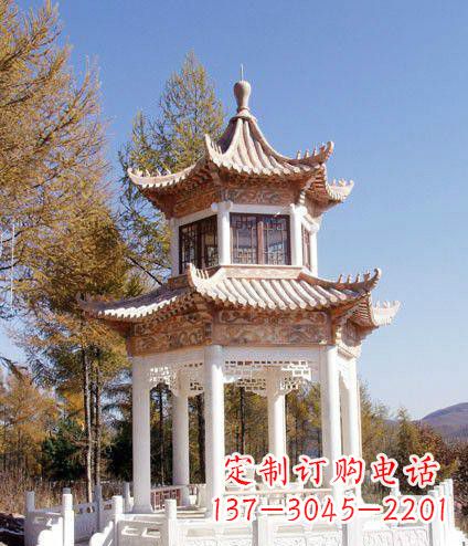 淄博园林双层石凉亭景观石雕 (2)