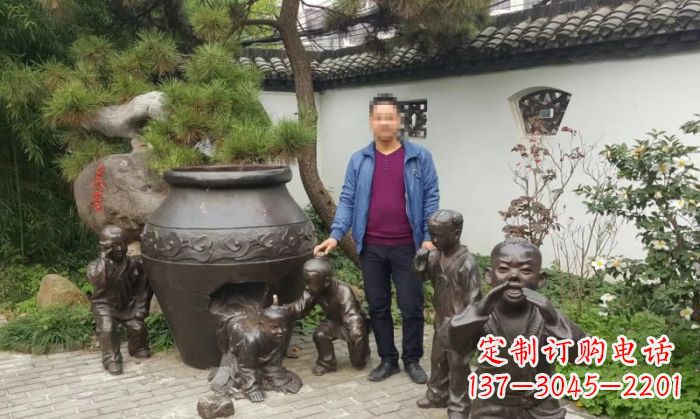淄博园林司马光砸缸铜雕 (2)