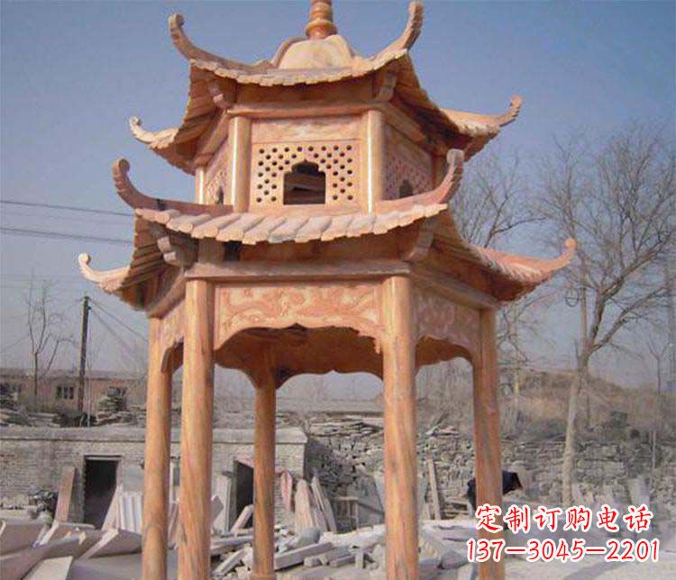 淄博园林晚霞红石凉亭景观石雕