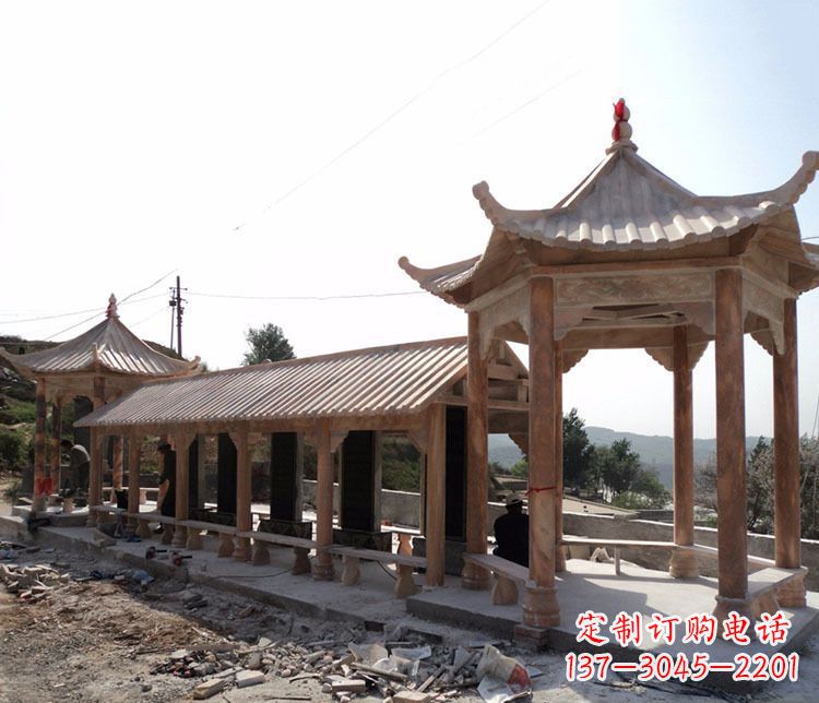 淄博园林晚霞红长廊凉亭景观石雕