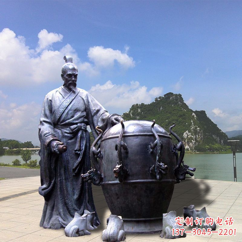 淄博张衡地动仪地震仪雕塑-玻璃钢仿铜历史名人情景雕塑
