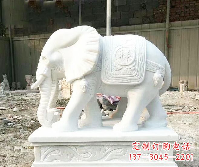 淄博招财动物汉白玉大象石雕 (3)
