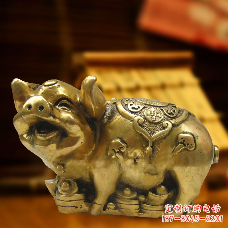 淄博招财金猪铜雕-风水生肖动物雕塑企业商场美陈摆件