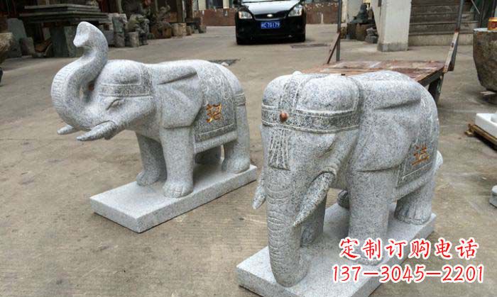 淄博招财进宝芝麻灰大象石雕 (2)
