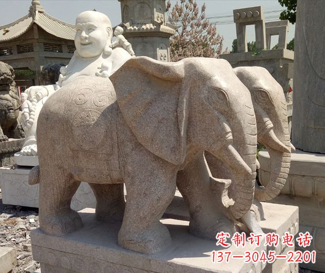淄博招财晚霞红大象石雕 (2)