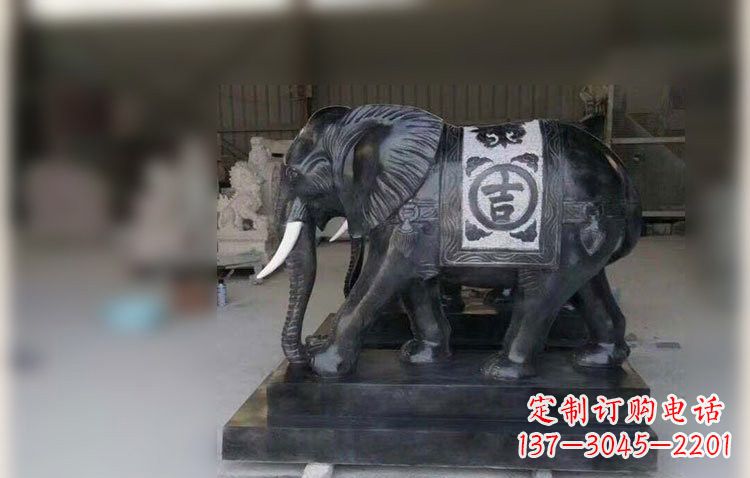 淄博中国黑石材大象雕塑