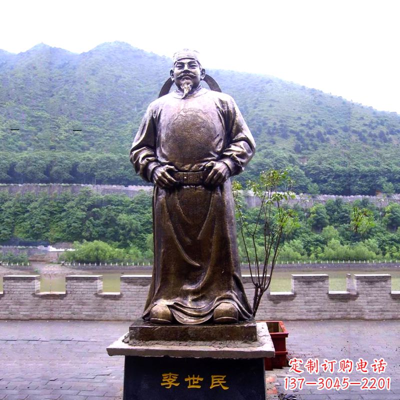 淄博中国历史名人唐初著名帝王李世民铸铜雕像