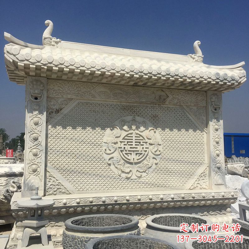 淄博中式庭院影壁石雕-中国古建大门萧墙