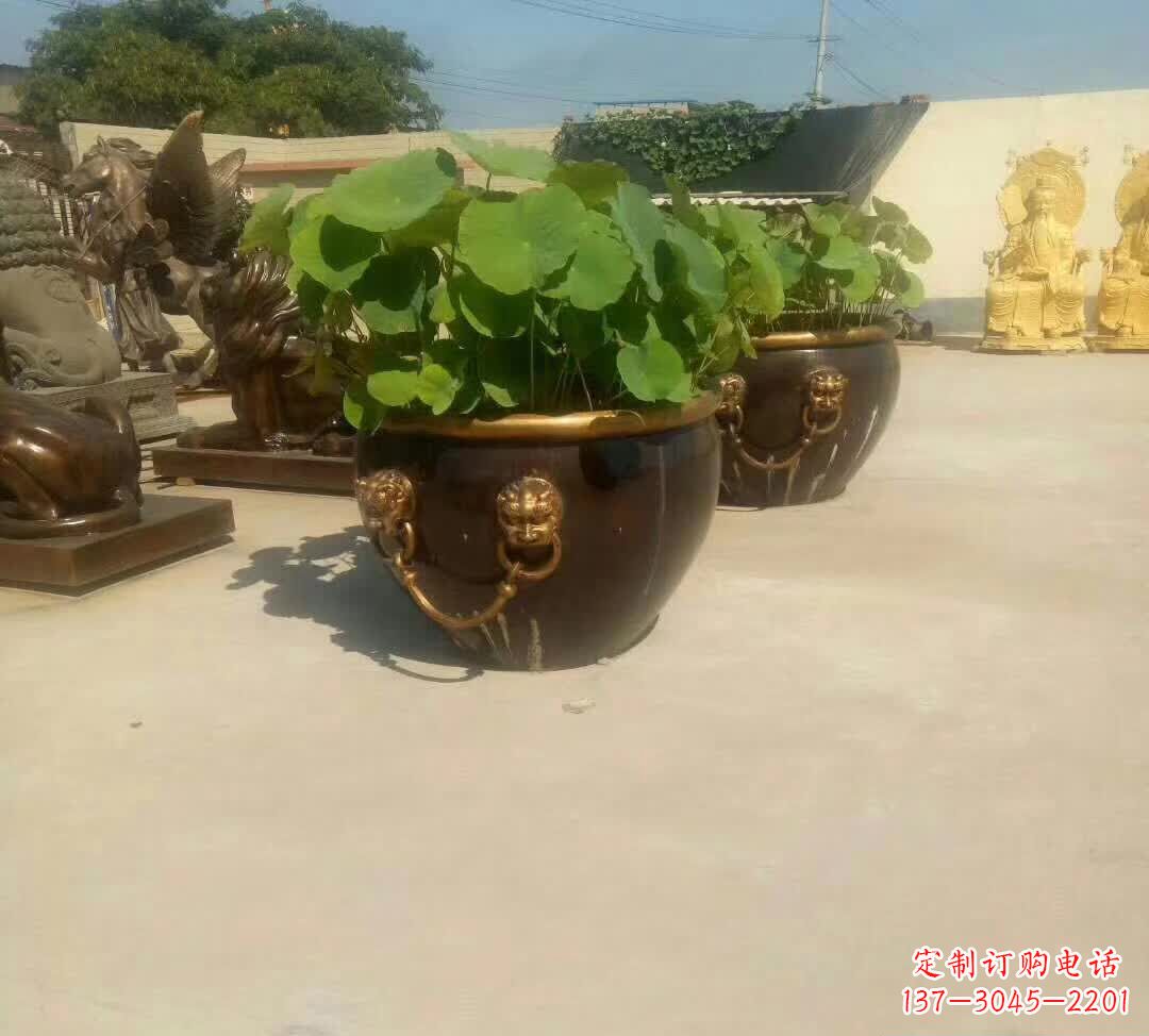淄博铸铜狮子头水缸雕塑