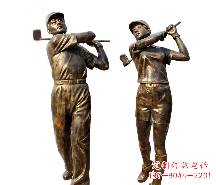 淄博公园打高尔夫人物铜雕