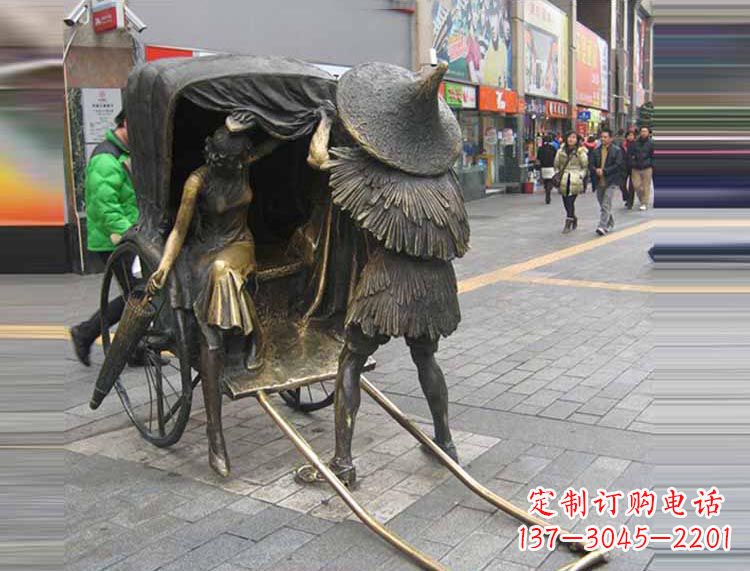 淄博坐黄包车的女人铜雕