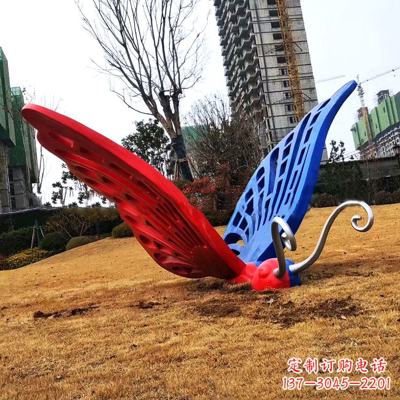 淄博蝴蝶雕塑-不锈钢彩绘门口蝴蝶雕塑